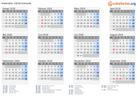 Kalender 2018 mit Ferien und Feiertagen Kanada
