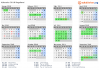 Kalender 2018 mit Ferien und Feiertagen Rogaland