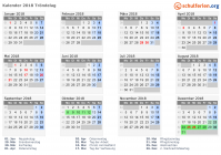 Kalender 2018 mit Ferien und Feiertagen Tröndelag