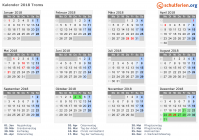 Kalender 2018 mit Ferien und Feiertagen Troms