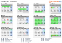Kalender 2018 mit Ferien und Feiertagen Burgenland