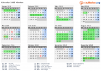 Kalender 2018 mit Ferien und Feiertagen Kärnten