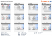 Kalender 2018 mit Ferien und Feiertagen Österreich
