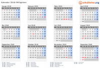 Kalender 2018 mit Ferien und Feiertagen Philippinen