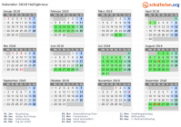 Kalender 2018 mit Ferien und Feiertagen Heiligkreuz