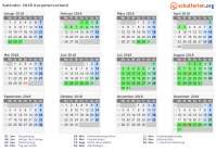 Kalender 2018 mit Ferien und Feiertagen Karpatenvorland