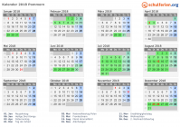 Kalender 2018 mit Ferien und Feiertagen Pommern