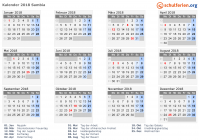 Kalender 2018 mit Ferien und Feiertagen Sambia