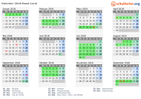 Kalender 2018 mit Ferien und Feiertagen Basel-Land
