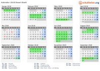 Kalender 2018 mit Ferien und Feiertagen Basel-Stadt