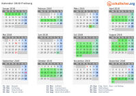 Kalender 2018 mit Ferien und Feiertagen Freiburg