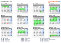 Kalender 2018 mit Ferien und Feiertagen Jura