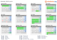 Kalender 2018 mit Ferien und Feiertagen Luzern
