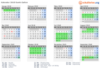 Kalender 2018 mit Ferien und Feiertagen Sankt Gallen