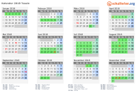 Kalender 2018 mit Ferien und Feiertagen Tessin