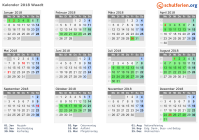Kalender 2018 mit Ferien und Feiertagen Waadt