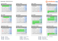 Kalender 2018 mit Ferien und Feiertagen Zürich