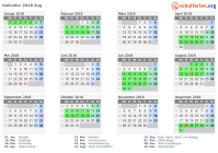 Kalender 2018 mit Ferien und Feiertagen Zug