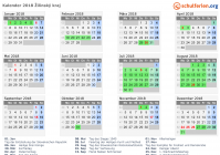 Kalender 2018 mit Ferien und Feiertagen Žilinský kraj