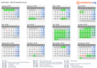 Kalender 2018 mit Ferien und Feiertagen Košický kraj