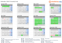 Kalender 2018 mit Ferien und Feiertagen Trnavský kraj