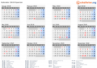 Kalender 2018 mit Ferien und Feiertagen Spanien
