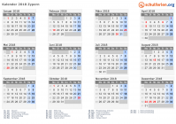 Kalender 2018 mit Ferien und Feiertagen Zypern