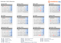 Kalender 2019 mit Ferien und Feiertagen Albanien