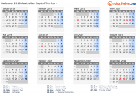 Kalender 2019 mit Ferien und Feiertagen Australisches Hauptstadtterritorium
