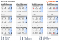 Kalender 2019 mit Ferien und Feiertagen Tasmanien