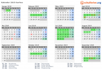 Kalender 2019 mit Ferien und Feiertagen Aarhus