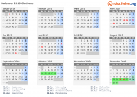 Kalender 2019 mit Ferien und Feiertagen Gladsaxe