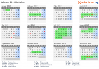 Kalender 2019 mit Ferien und Feiertagen Holstebro