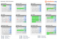 Kalender 2019 mit Ferien und Feiertagen Horsens