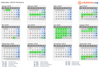 Kalender 2019 mit Ferien und Feiertagen Hvidovre
