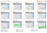 Kalender 2019 mit Ferien und Feiertagen Køge