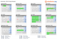 Kalender 2019 mit Ferien und Feiertagen Kopenhagen