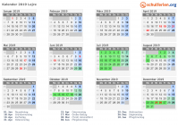 Kalender 2019 mit Ferien und Feiertagen Lejre