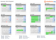 Kalender 2019 mit Ferien und Feiertagen Ringsted
