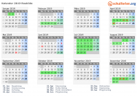 Kalender 2019 mit Ferien und Feiertagen Roskilde