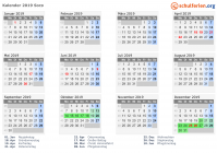 Kalender 2019 mit Ferien und Feiertagen Sorø