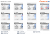 Kalender 2019 mit Ferien und Feiertagen Tønder