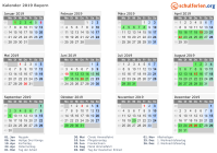 Kalender 2019 mit Ferien und Feiertagen Bayern