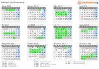 Kalender 2019 mit Ferien und Feiertagen Hamburg