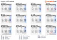Kalender 2019 mit Ferien und Feiertagen Lappland