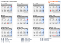 Kalender 2019 mit Ferien und Feiertagen Päijät-Häme