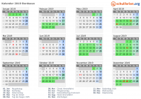 Kalender 2019 mit Ferien und Feiertagen Bordeaux