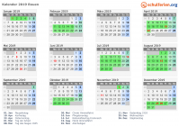 Kalender 2019 mit Ferien und Feiertagen Rouen
