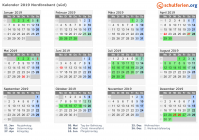 Kalender 2019 mit Ferien und Feiertagen Nordbrabant (süd)