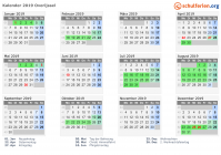 Kalender 2019 mit Ferien und Feiertagen Overijssel